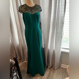 Theia Teal Embellished Gown